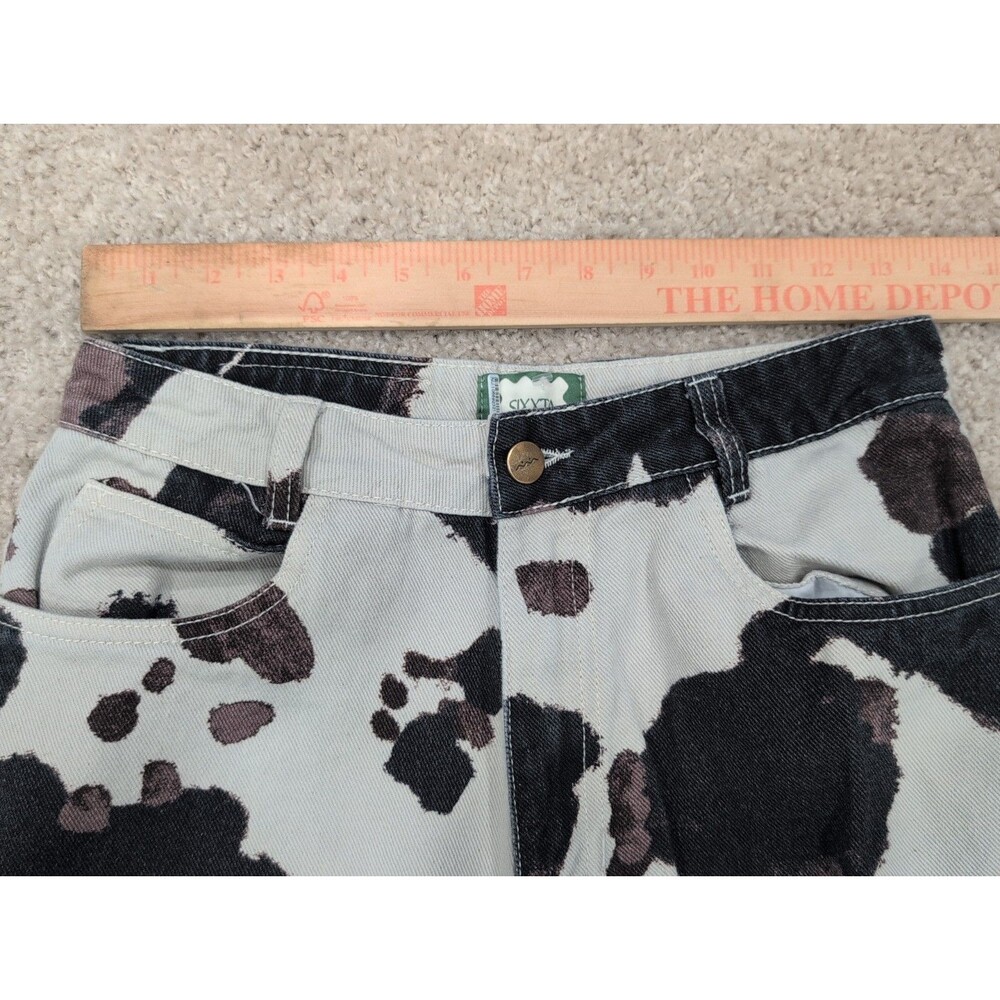 SIXXTA Fiesta Fun Maxi Wide Leg Cow Print Jeans Cowgirl Cowboy Camo Baggy Size 4 - Picture 3 of 14